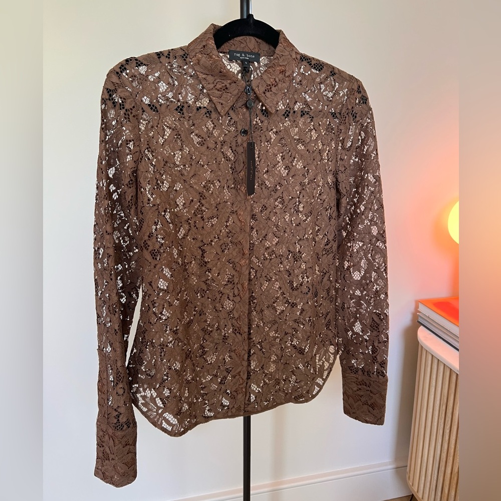 Rag & Bone Brown Lace Button-Up Top